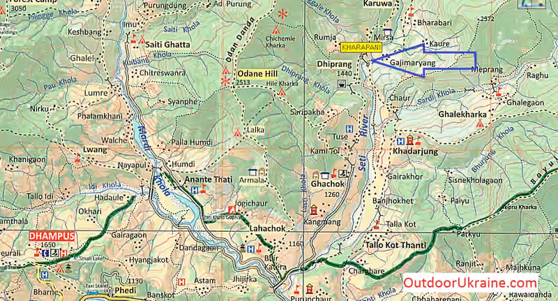 карта Kharapani (картографічний матеріал Nepa Maps)